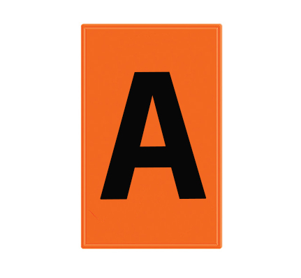 Decal, “A”, Black Text On Orange Background