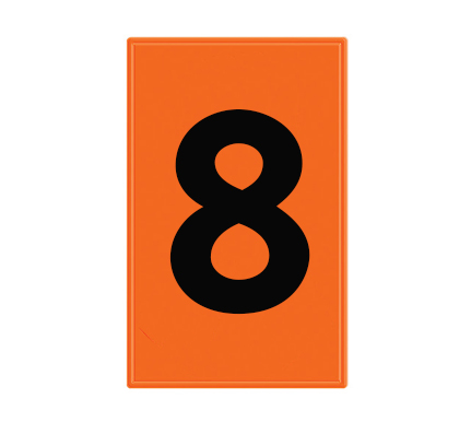 Decal, “8”, , Black Text On Orange Background