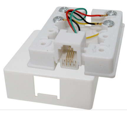 RJ11 Jack with Surface Mount Box, 4 Conductor, White