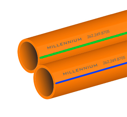 1.25″ HDPE, SDR 13.5, 2-Way Segmented, Orange w/ Blue Stripe/Orange w/ Green Stripe, Empty