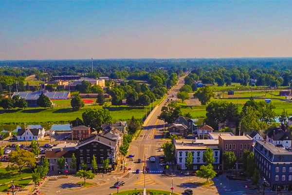 Aerial overview of Troy, Ohio, where Imagine Networks expanded their FTTH fiber network.