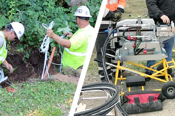 Fiber construction field crew building a high-speed fiber network by pulling and blowing fiber-optic cable.